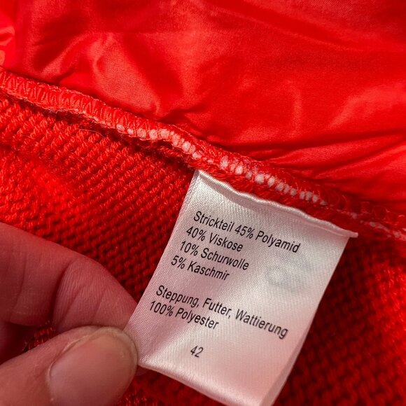 Walbusch Vintage Knit Quilted Puffer Jacket Red Cotton Cashmere Women's US 10 - Picture 16 of 16